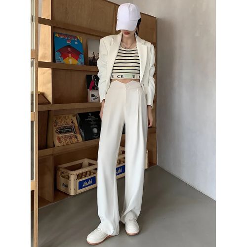 Casual High Waist Loose Wide Leg Pants Floor-length Suits Pants Long  Trousers