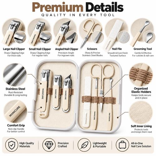 Generic 7-Piece Manicure Nail Care Set with Storage Case - Beige - image 5