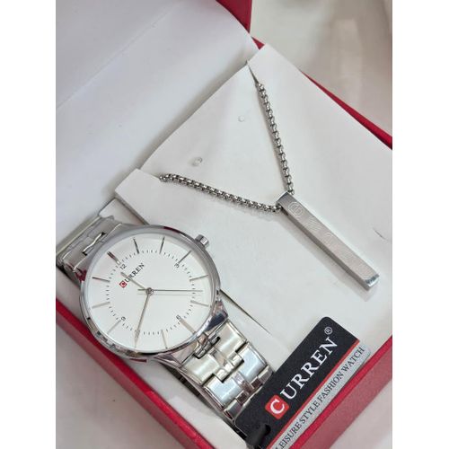 Curren Men’s Classic Analog Quartz Watch with Stainless Steel Bracelet & Matching Bracelet Set