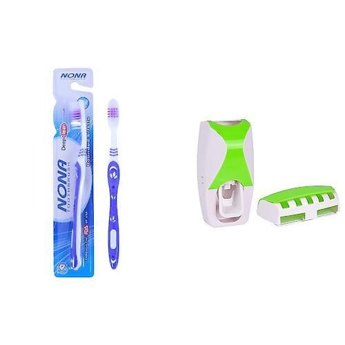White Label Automatic Toothpaste Dispenser & 5 Tooth Brush Holder +Free Toothbrush Lemon Green/White