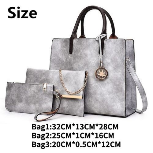 product_image_name-Fashion-3 PCS Women Bags Ladies Bags Handbags Purse Shoulder Bags Hobo Bags Tote Bags - Gray-3