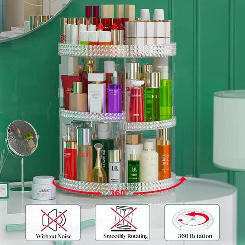 product_image_name-Generic-360° Rotating Skincare Organizer - Adjustable Diamond Acrylic Makeup Storage-4