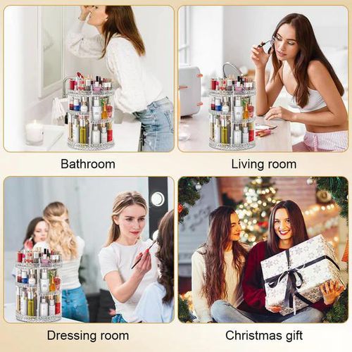 product_image_name-Generic-360° Rotating Skincare Organizer - Adjustable Diamond Acrylic Makeup Storage-5