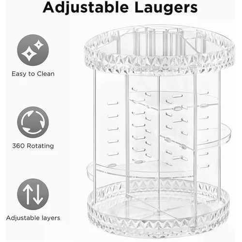 product_image_name-Generic-360° Rotating Skincare Organizer - Adjustable Diamond Acrylic Makeup Storage-7