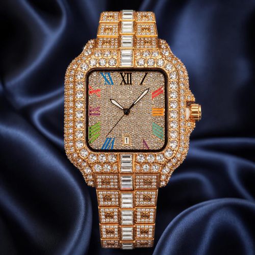 Generic Royal Rainbow Empire Iced Out Square Watch - Premium Gold Edition - image 3
