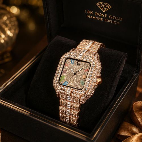 Generic Royal Rainbow Empire Iced Out Square Watch - Premium Gold Edition - image 4