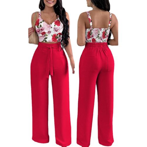 Women 2Piece Outfits Long-Sleeved Shirt Suit Trousers Printed