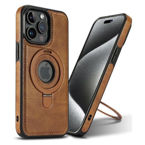 Casebox Phone Case, Compatible With Iphone 13 / Iphone 14 Phone, High Quality leather Case, Magsafe, Wireless charging supporting with Stand Ring - Brown