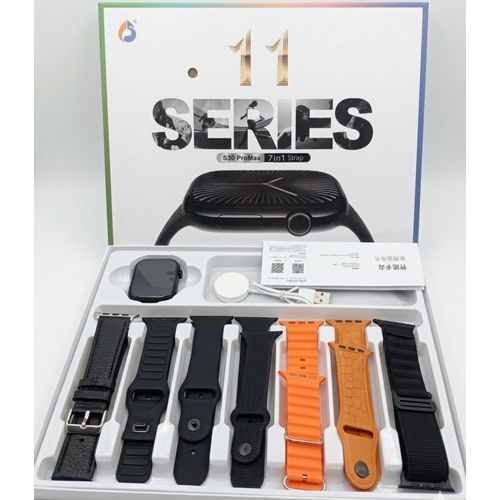 Generic S30 Pro Max Smart Watch with 7 Straps. Series 11 Infinity Screen Bluetooth Calling Smartwatch - BLACK