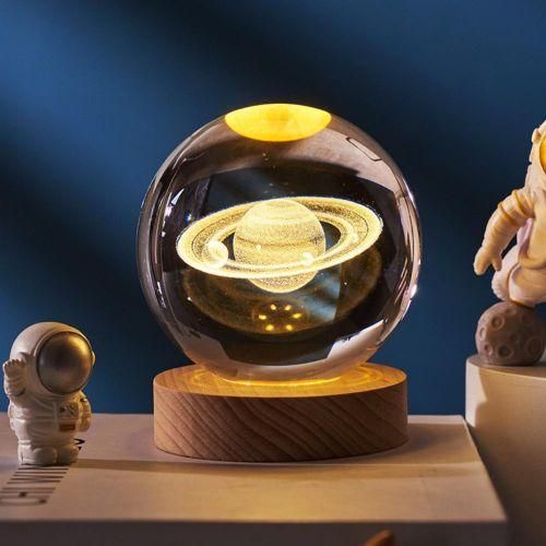 WakeView WakeView 3D Galaxy Crystal Ball Night Light - USB Powered, 80mm, Crystal & Wood, Decorative Lamp - image 2