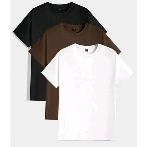 product_image_name-Fashion-3PCS Unisex Round Neck High Cotton Short-Sleeved T-shirt - 3 Pieces - White /Brown/ Black-1