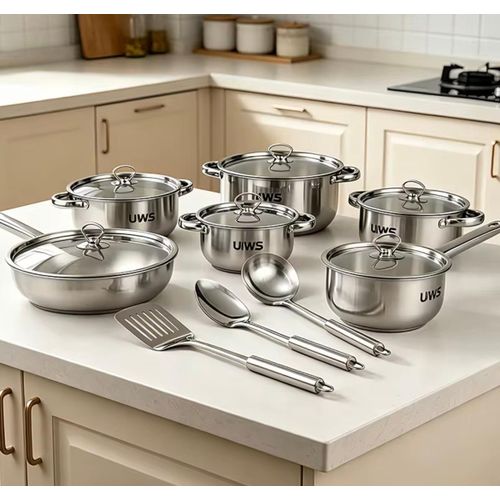 White Label 15 pieces Silver Stainless steel Cookware Set - Silver