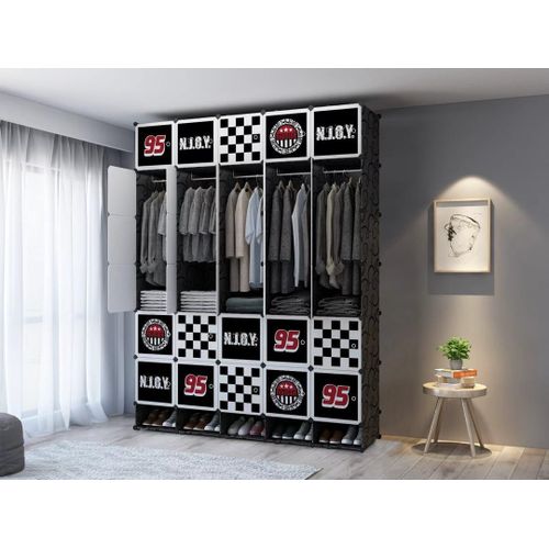 White Label 25 Cubes Plastic Wardrobe With Shoe - Black