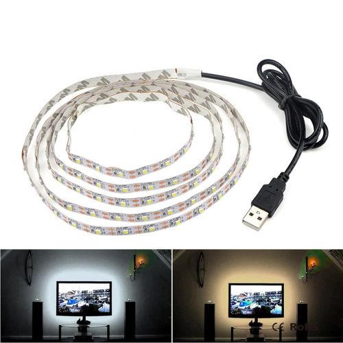 product_image_name-Generic-USB Power SMD 3528 Epoxy LED Strip Light Christmas Desk Decor Lamp for TV Background Lighting, Length:1m Warm White-1