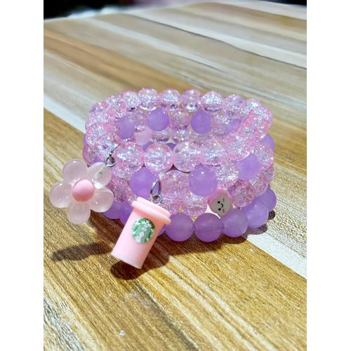 product_image_name-Generic-Trendy Handmade Pink & Purple Glass Beaded Charm Bracelet (Pink & Purple) -3