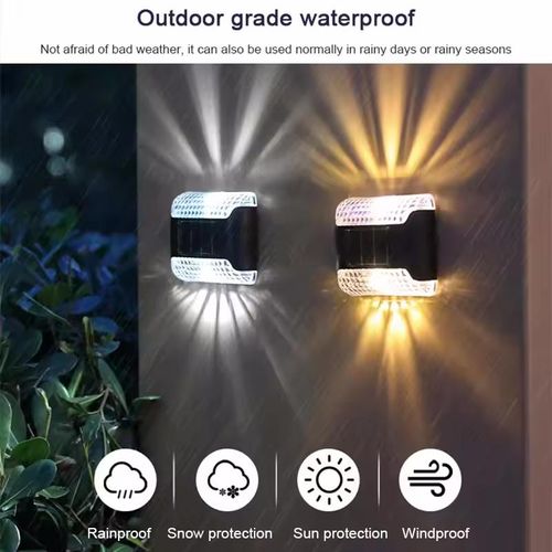 product_image_name-Generic-4pcs White waterproof LED solar lamp, outdoor garden environmental lighting decoration, lifting lamp, staircase, courtyard fence, color-changing wall lamp-1