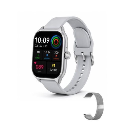 White Label 44mm Smart Watch - USB Charging Dock, Multi-Language Support, 160mAh Battery, Encoder Control, 1.8" Display Screen - Grey