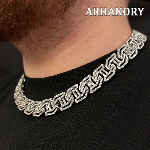 product_image_name-ARHANORY-Men's Necklace 50cm Iced Out Miami Cuban Link Chain Hip Hop - Silver-1