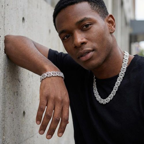 product_image_name-ARHANORY-Men's Necklace 50cm Iced Out Miami Cuban Link Chain Hip Hop - Silver-6