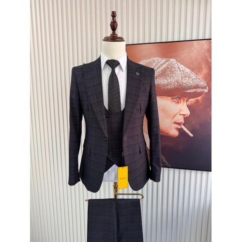 product_image_name-Generic-3-Piece Men's Premium Plaid Suit  - Black-1