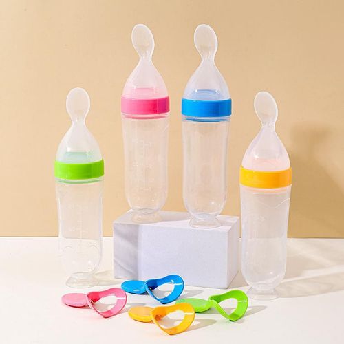 Generic Silicone Squeeze Baby Feeding Spoon Bottle (90ml) Cereal & Puree Feeder - Pink - image 2