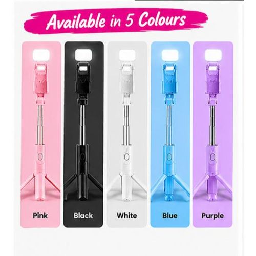 Generic Portable 360° Rotatable Extendable Aluminum Selfie Stick & Phone Tripod Stand with Fill Light - Pink - image 4
