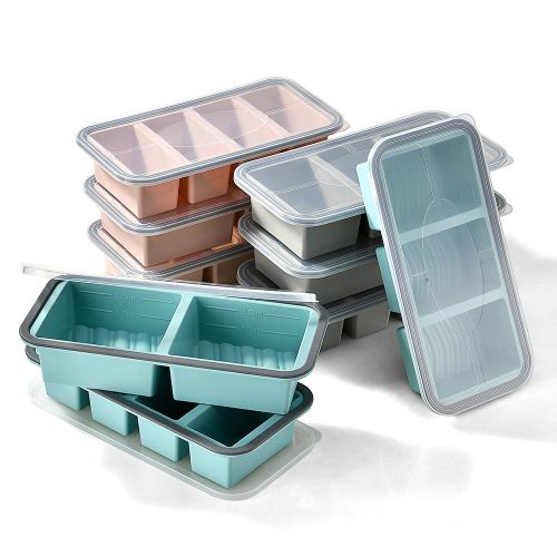 product_image_name-Generic-Silicone Freezer Tray with Lid - 4 Large Portions 250ml each bowl Utensils for preserving soup and stew-2