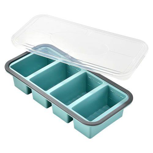 product_image_name-Generic-Silicone Freezer Tray with Lid - 4 Large Portions 250ml each bowl Utensils for preserving soup and stew-5