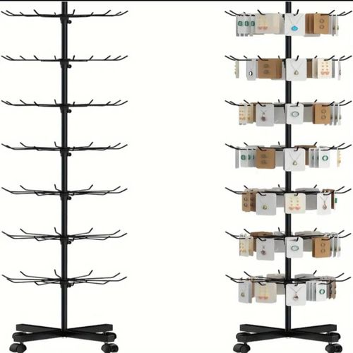 product_image_name-Generic-7-Tier Rotating Jewelry Display Stand with Wheels – Multi-Hook Necklace & Earring Organizer – Black-1