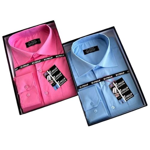 product_image_name-St Philip-2 Pieces Long Sleeve Shirt For Men - Pink/Blue-1