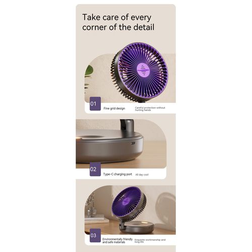Generic 4-in-1 Multifunctional Foldable Luminous Desktop Fan Blue Grey - image 4