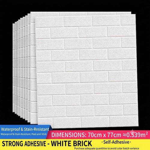 Generic 10pieces 3D Foam Brick Wall Sticker Self-Adhesive Wallpaper (70cm x 77cm) - White - image 2