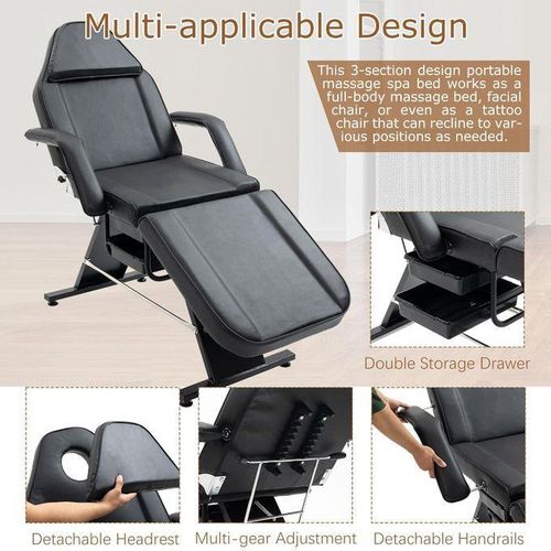 Generic 3-Section Adjustable Backrest Tattoo Bed with Hydraulic Stool 2 Trays, Multi-Purpose Esthetician Bed - image 3