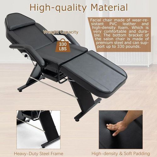 Generic 3-Section Adjustable Backrest Tattoo Bed with Hydraulic Stool 2 Trays, Multi-Purpose Esthetician Bed - image 4