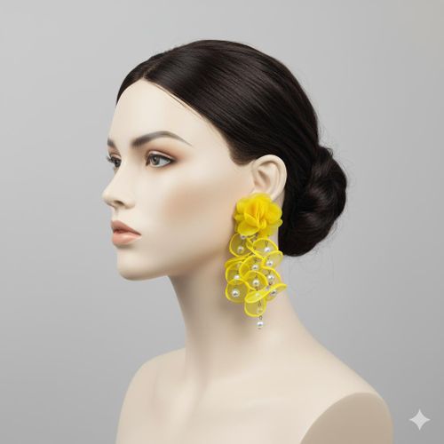 Fashion Elegant Yellow Rose Petal Drop Earrings with Pearls – Statement Jewelry for Women