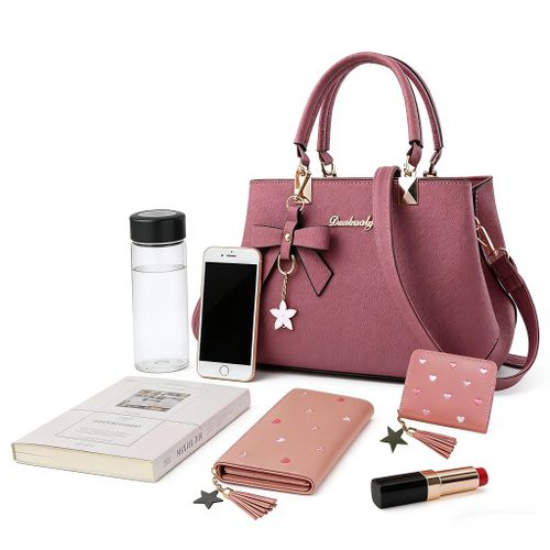 product_image_name-GALUIN-3-in-1 Women's Bags Women's Bags Handbags Wallet Shoulder Bags PU Leather Tote Bag - Pink-2