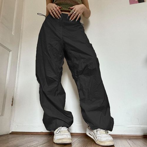Shop Generic Casual Women Trousers Solid Loose Drawstring Low Waist  Streetwear Joggers Baggy Wide Leg Sweatpants Female Hpie Cargo  Pants-EA06322-Black Online