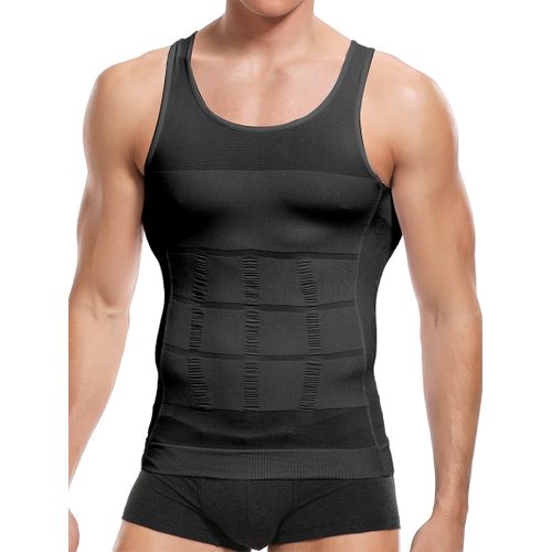 Mens Compression Shirt Slimming Body Shaper Vest Workout Tank Tops Abs  Abdomen Undershirts, Black+white, XL : : Fashion