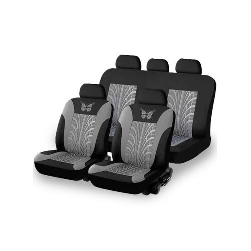 product_image_name-White Label-9Pcs Washable Polyester Universal Fit Automotive Back & Front Seat Covers Set With 3D Butterfly & Tire Track Pattern - Grey-1