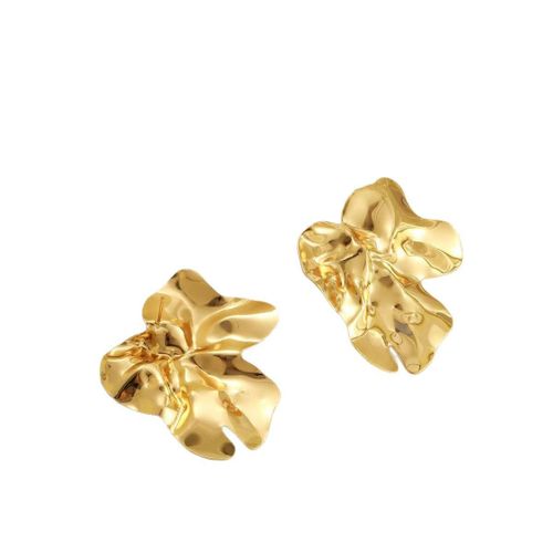 product_image_name-Fashion-Gold Plated Irregular Crinkle Flower Earrings for Women - Fashion Alloy Statement Earrings-3