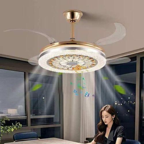 product_image_name-SUMMER WIND-Bluetooth Smart Retractable Ceiling Fan Light with Voice Control + Remote Control - 72W - 42 inches - Gold & White-2