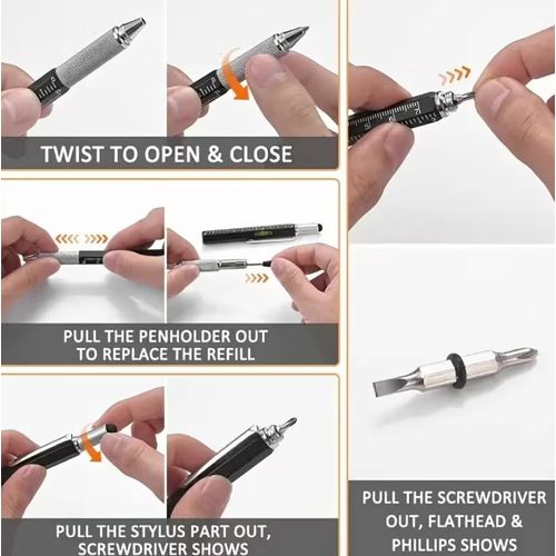 Generic 7in1 Multifunction Tool Pen Ballpoint Pen with Modern Handheld Tool Measure Technical Ruler Screwdriver Touch Screen Stylus Pen - image 8