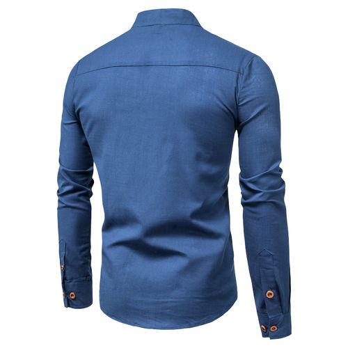 Shop Fashion Formal Long Sleeve Vintage Casual Shirts - Navy Blue ...