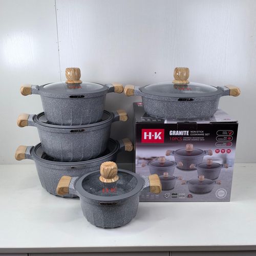 product_image_name-Generic-H.K 10Pcs Premium Quality Granite Non-Stick Healthy Cooking Cookware Set - Ceramic Marble Stone Die-Cast Aluminum Stockpot- 10Pcs -Grey-1