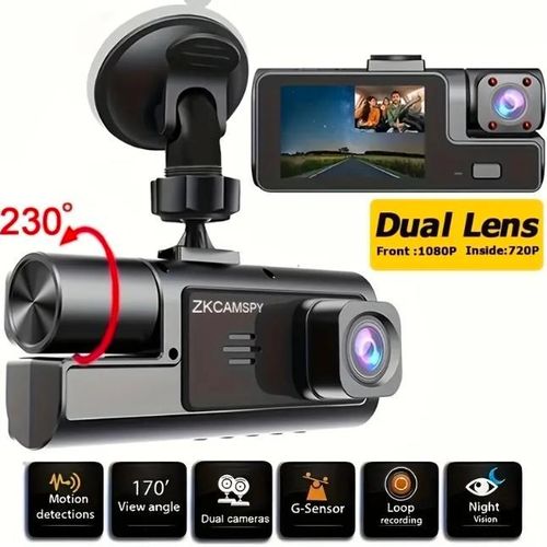 product_image_name-Generic-Dash Cam Front and Inside 1080P Full HD Car DVR Cam with 170 Degree Wide Angle Night Vision - Black-1