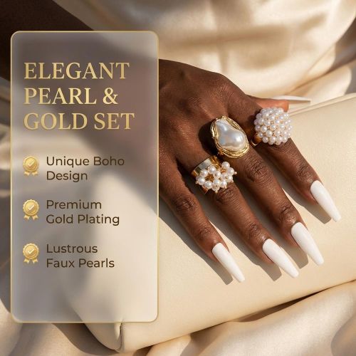ARHANORY 5-Pack Adjustable Stackable Rings Set Women Chunky Statement Ring Set - Gold - image 6