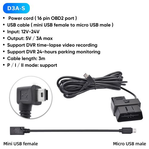 Dash Cam Hardwire Kit, Micro USB Port, DC 12V - 24V to 5V/2A Max Car  Charger Cable kit with Fuse, Low Voltage Protection for Dash Cam Cameras  (Micro