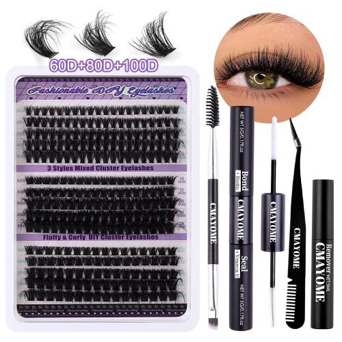 product_image_name-Generic-DIY segmented  purple eyelashes false eyelashes 100D large capacity D curve messy dense curled simulated eyelashes DIY-SET-236 + Black double head glue + makeup brush + makeup remover + forceps-1