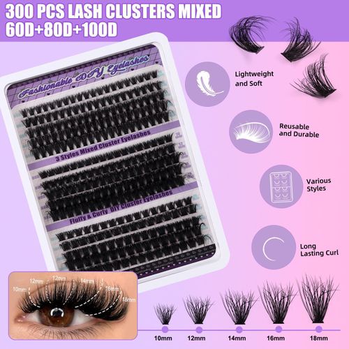 product_image_name-Generic-DIY segmented  purple eyelashes false eyelashes 100D large capacity D curve messy dense curled simulated eyelashes DIY-SET-236 + Black double head glue + makeup brush + makeup remover + forceps-6