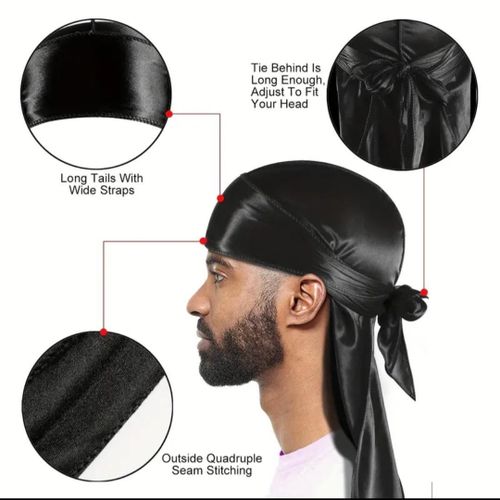 Generic Men Durag - 360 Waves, Hair Protection & Stylish Headwear(Black) - image 2